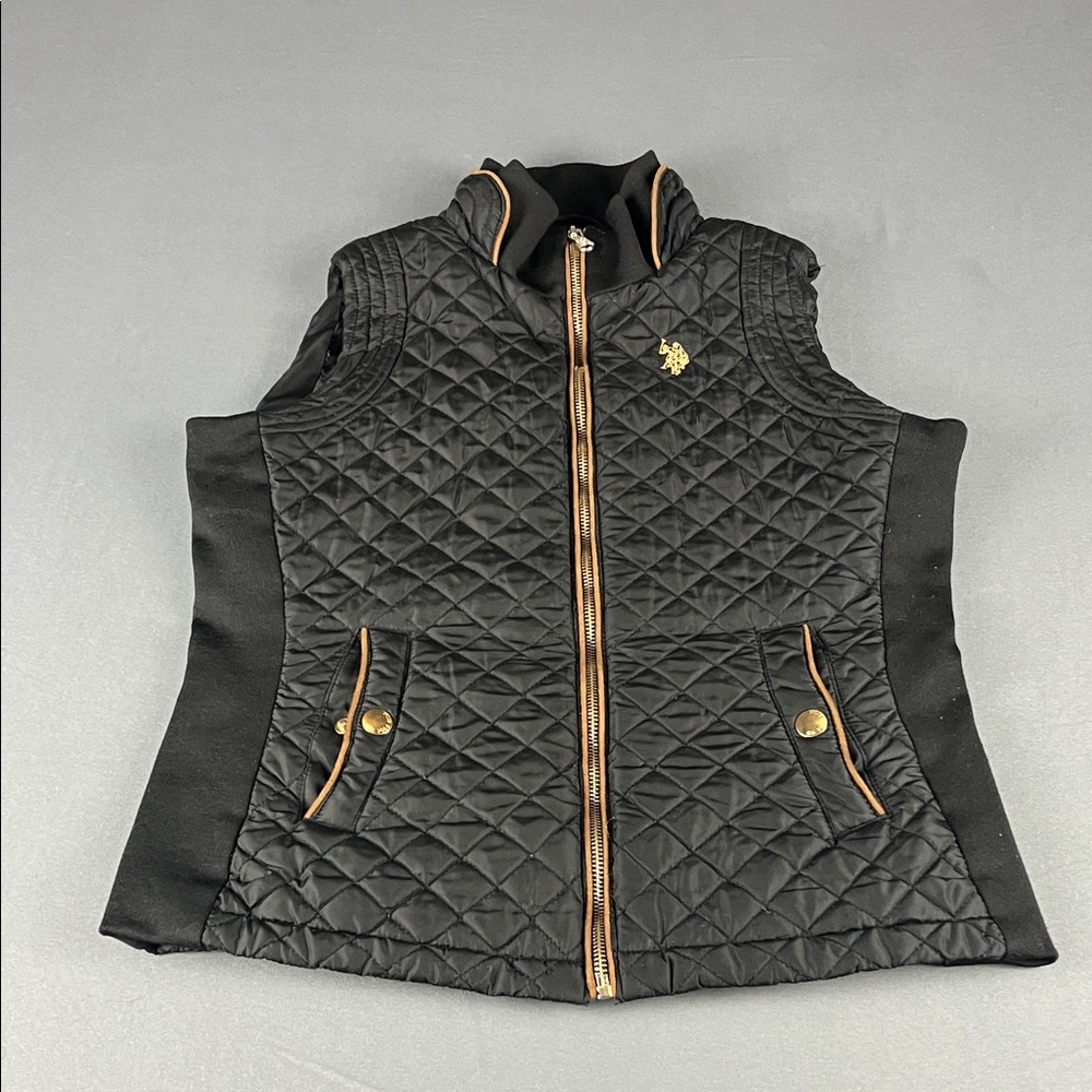 Ralph‎ Lauren Women's Small Blue Label Black Quilted Vest with gold accent